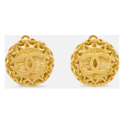 Chanel CC Gold Tone Clip On Earrings