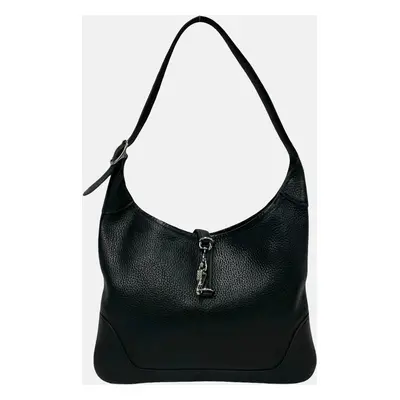 Hermes Black Leather Trim Shoulder Bag