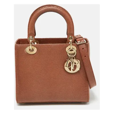 Dior Brown Lizard Medium Lady Dior Tote