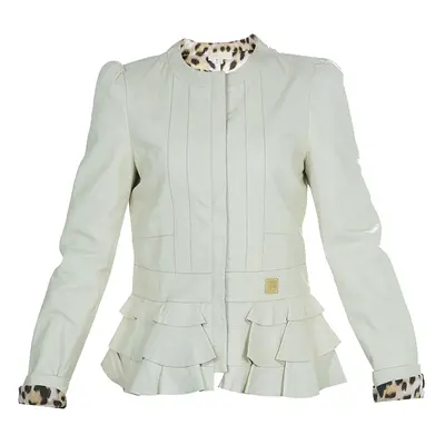 Roberto Cavalli Angels Cream Frill Detail Leather Jacket