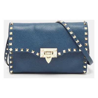 Valentino Blue Leather Rockstud Flap Crossbody Bag