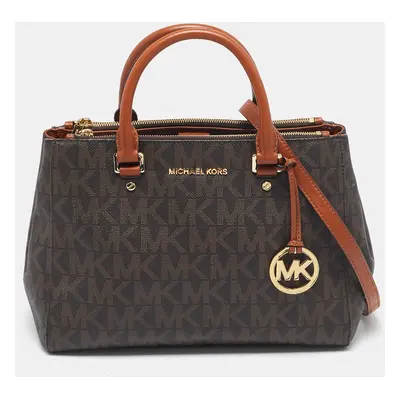 Michael Kors Brown Signature Coated Canvas and Leather Sutton Tote