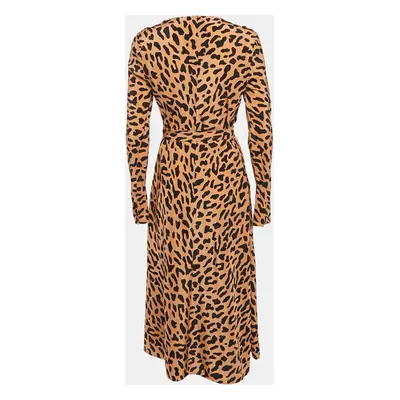 Diane Von Furstenberg Peach Leopard Print Silk Midi Wrap Dress