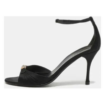 Gucci Black Satin Crystal Embellished Ankle Strap Sandals Size