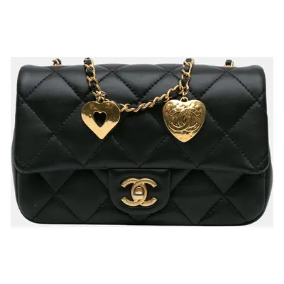 Chanel Black Mini Quilted Lambskin Heart Charms Flap