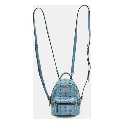 MCM Blue Visetos Coated Canvas and Leather Side Stud X-Mini Stark Bebe Boo Backpack