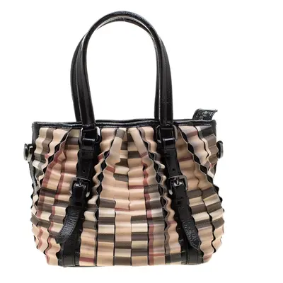 Burberry Black/Beige Nova Check PVC and Patent Leather Cartridge Pleat Tote