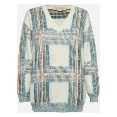 Stella McCartney Cream and Green Plaid Wool Blend Sweater