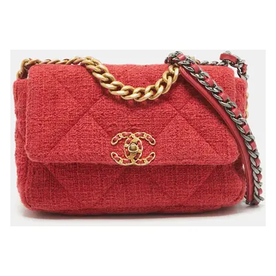 Chanel Red Quilted Tweed Medium Flap Bag