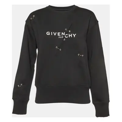 Givenchy Black Cotton Logo Print Ring Embellished Sweatshirt