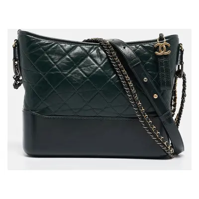 Chanel Green Quilted Aged Leather Medium Gabrielle Hobo