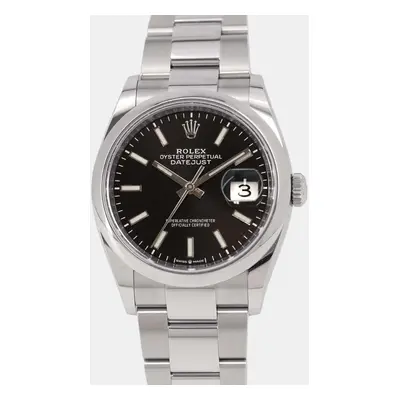 Rolex Black Stainless Steel Datejust Automatic Men's Wristwatch mm