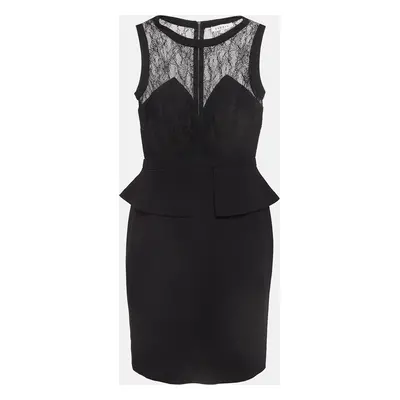 Sandro Black Lace And Crepe Peplum Mini Dress