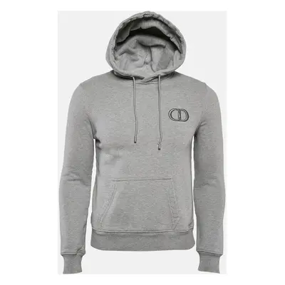 Dior Homme Grey Logo Embroidered Cotton Knit Hooded Sweatshirt