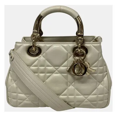 Dior White Leather Cannage Lady Handbag