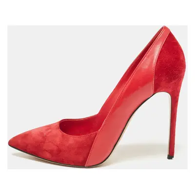 Casadei Red Leather and Suede Pointed Toe Pumps Size