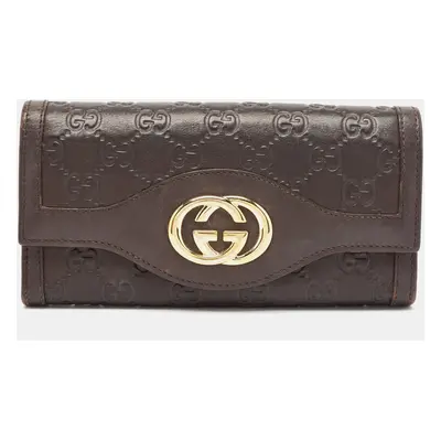 Gucci Dark Brown Guccissima Leather Interlocking G Continental Wallet