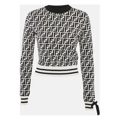 Fendi White/Black FF Logo Jacquard Knit Pullover