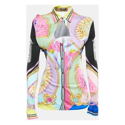 Versace Multicolor Graphic Print Jersey Button Front Top