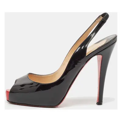 Christian Louboutin Black Patent Leather Private Number Slingback Sandals Size