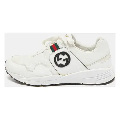 Gucci White Leather Interlocking G Lace Up Sneakers Size