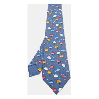 Hermes Multicolor Umbrella Print Silk Classic Tie