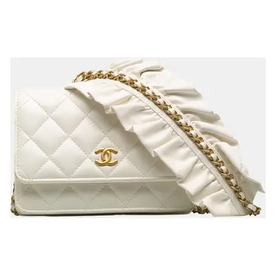 Chanel White Romance Lambskin Wallet On Chain