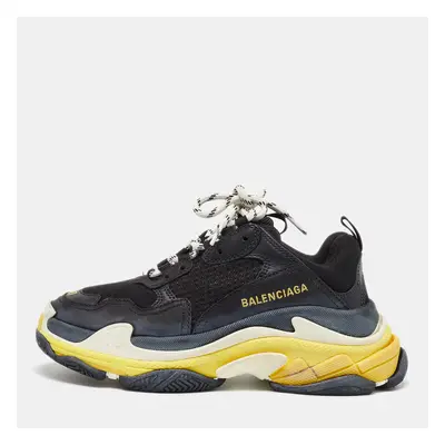 Balenciaga Black/Yellow Leather and Mesh Triple Sneakers Size