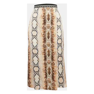 Maje Multicolor Snake Print Crepe Midi Skirt