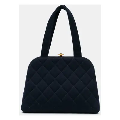 Chanel Navy Blue Quilted Jersey Frame Handbag