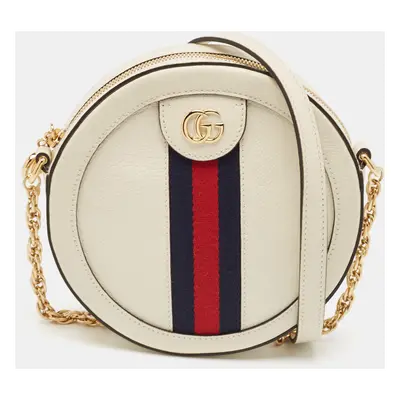 Gucci Off White Leather Web Round Mini Ophidia Crossbody Bag