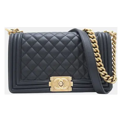 Chanel Black Caviar Leather Boy Medium Shoulder Bag