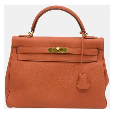 Hermes Terre Bateau Orange Taurillon Clemence Leather Kelly Handbag