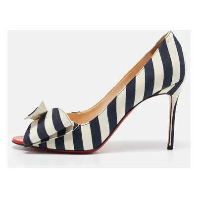 Christian Louboutin Navy Blue/White Stripe Canvas Just Soon Pumps Size