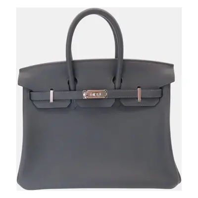 Hermes Dark Grey Leather Birkin Tote Bag