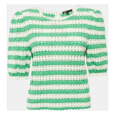 Maje Green/White Cotton Crochet Knit Top