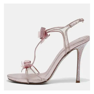 René Caovilla Metallic Pink Leather and PVC Ankle Strap Sandals Size