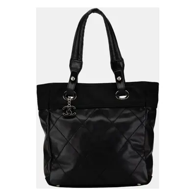 Chanel Black Canvas Small Paris-Biarritz Tote Bag