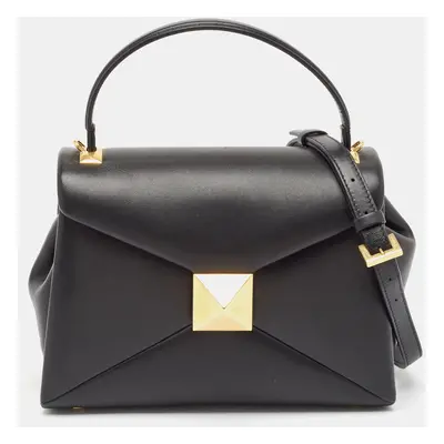 Valentino Black Leather One Stud Top Handle Bag