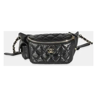 Chanel Black Shiny Quilted Aged Calfskin Utility Belt Bag