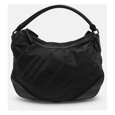 Burberry Black Check Nylon and Leather Maskell Hobo