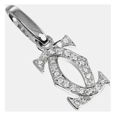 Cartier 18K White Gold and Diamond Logo Double C Pendant Charm