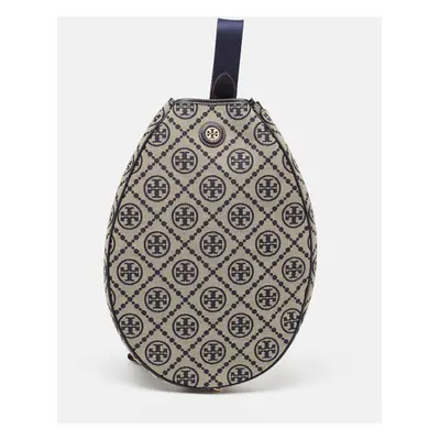 Tory Burch Navy Blue T Monogram Jacquard Canvas Tennis Bag