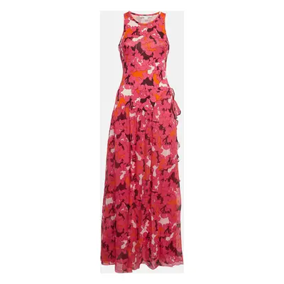 Diane Von Furstenberg Pink Eden Garden Print Jersey and Silk Davina Maxi Dress