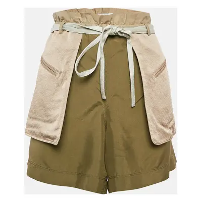 Valentino Beige/Green Crepe and Silk Pocket Detail Shorts