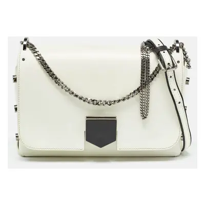 Jimmy Choo White Glazed Leather Lockett City Shoulder Bag