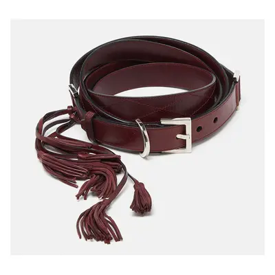 Givenchy Burgundy Leather Tassel Double Wrap Buckle Belt 195CM