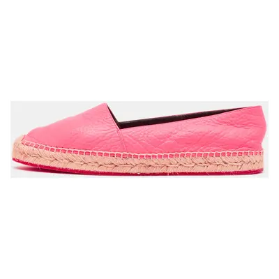 Burberry Neon Pink Leather Hodgeson Logo Slip On Espadrilles Size