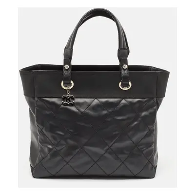 Chanel Black Quilted Coated Fabric Paris Biarritz Bag