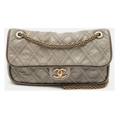 Chanel Grey Quilted Leather Paris-Bombay Triptych Flap Bag